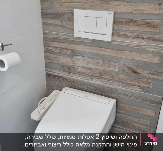 אסלה מודרנית עם לחצני הדחה על קיר מעוצב